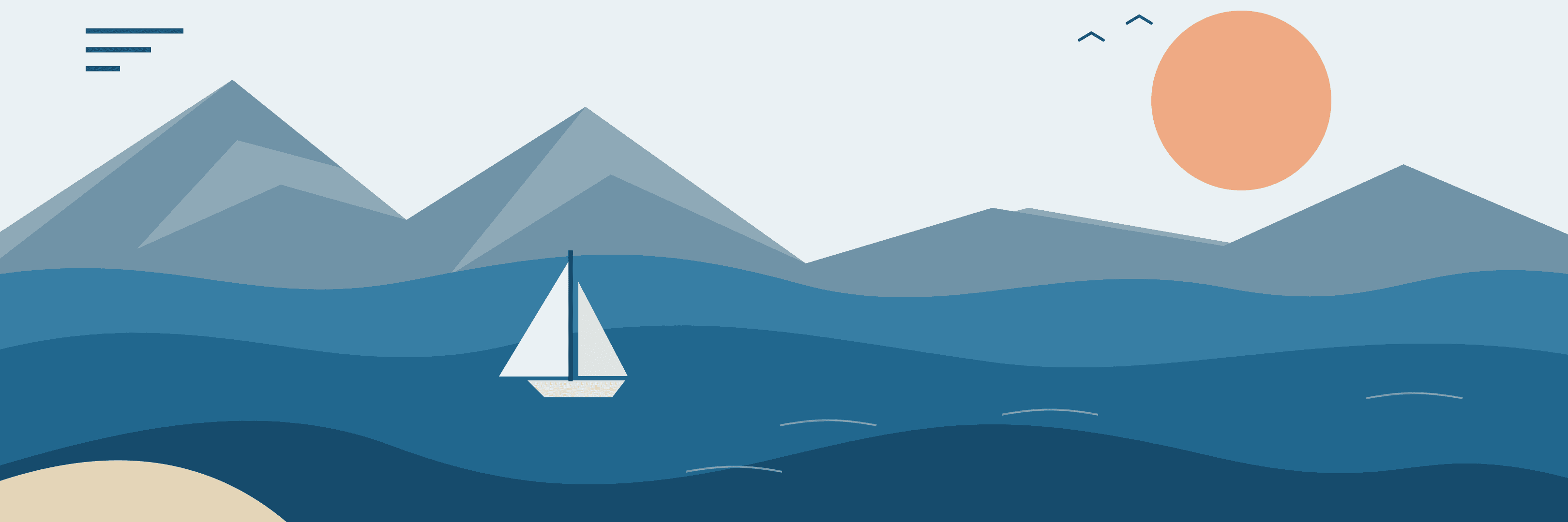The same seascape cropped as a 3240 by 1080 pixel banner for three square carousel slides; 135 source pixels are removed from the top and bottom