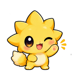 Yellow electric creature winking and waving a raised paw