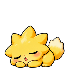 Yellow electric creature sleeping with its head on its paws