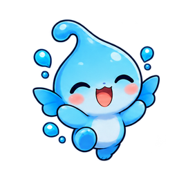 Blue water-drop creature hopping happily among floating bubbles